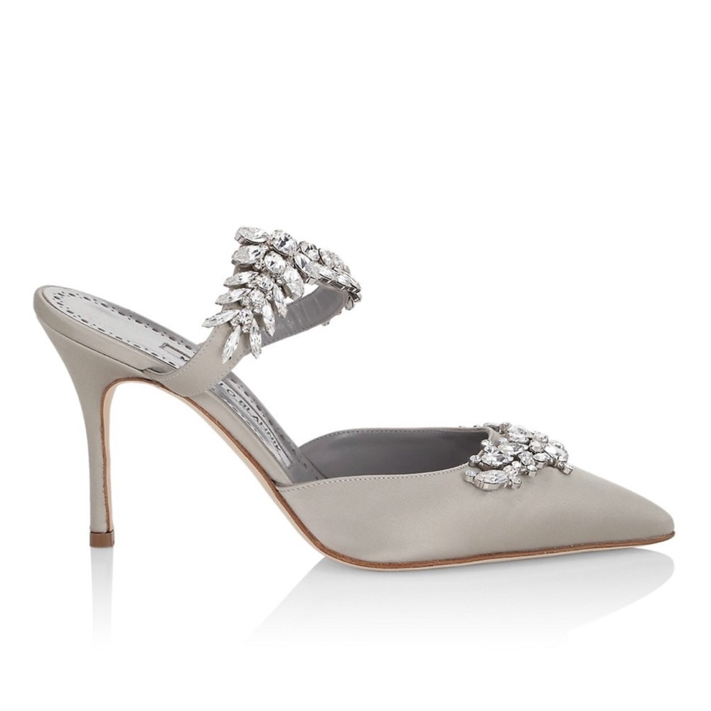 Manolo Blahnik Lurum 90 Embellished Satin Mules
